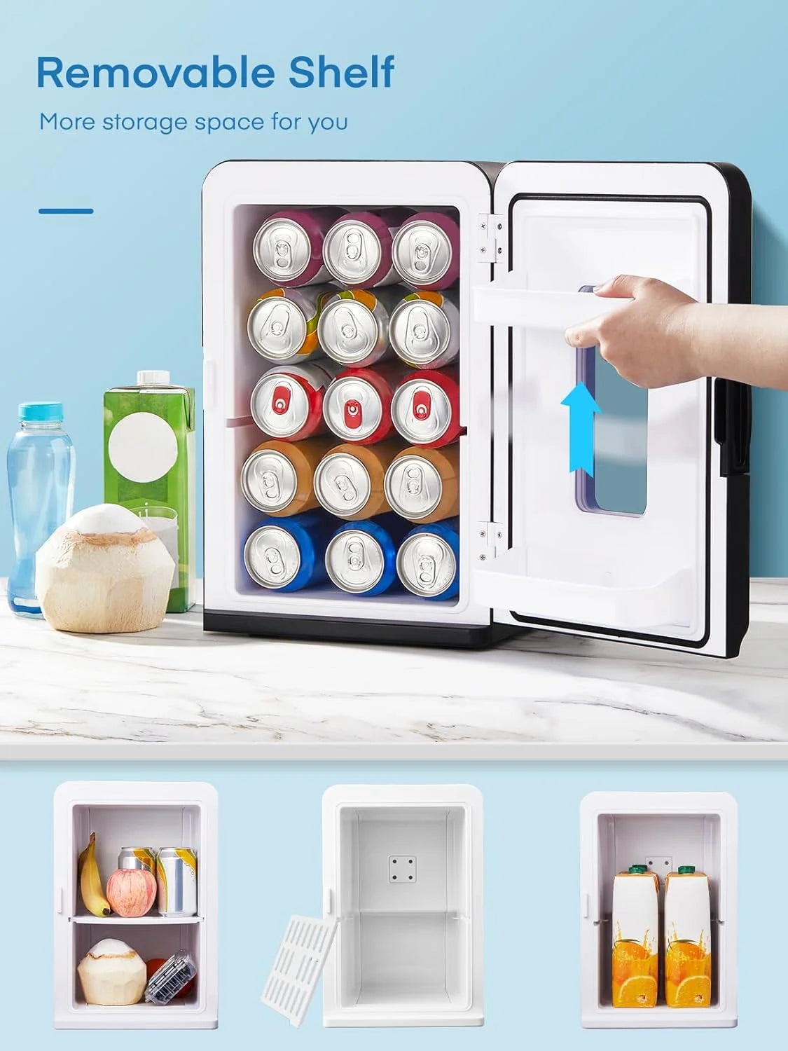 Fridge for Bedroom, 15L Portable Cooler & Warmer, 110V/12V Dual Power, for Office, Dorm, Car, Drinks, Food, Makeup
