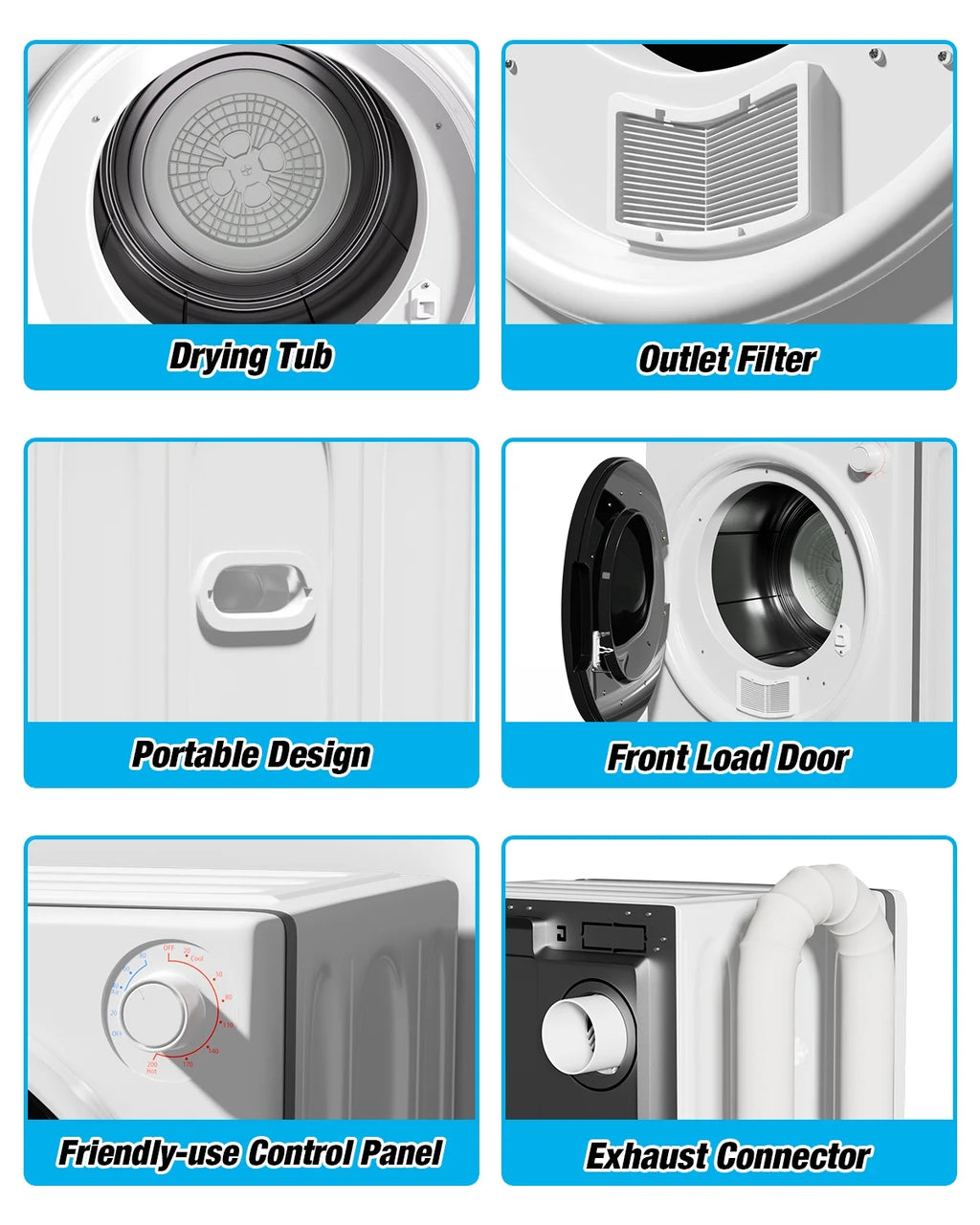 TABU Washer and Dryer Set, 19LBS Fully Automatic Washing Machine & 8.8LBS Clothes Dryer (White&White)