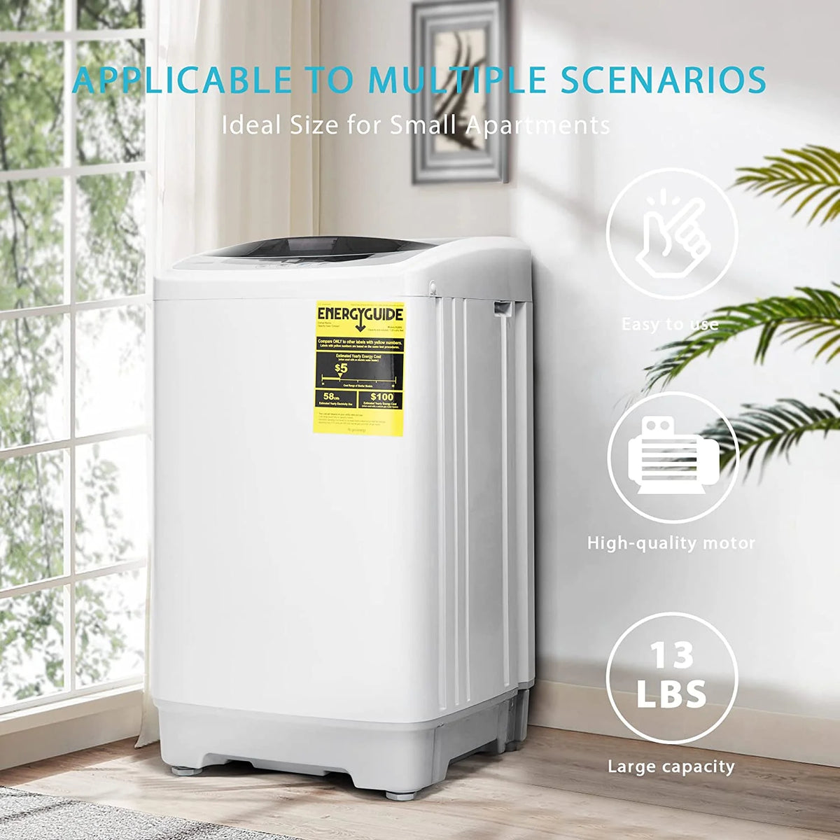 VIVOHOME Full-Automatic Washing Machine with Built in Drain Pump Spin Dryer, 1.32cu.ft 13 lbs Capacity
