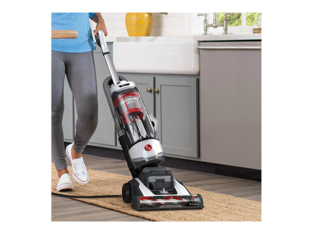 Hoover Bagless Upright Vacuum, High Performance, Pet Friendly, Swivel Design, with Dusting Brush, Extension Wand, HEPA Filter, Crevice & Upholstery Tool, 110 V Red/Grey