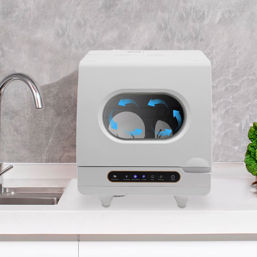 1200W Portable White Countertop Dishwasher Compact Dishwasher 5 Washing Programs