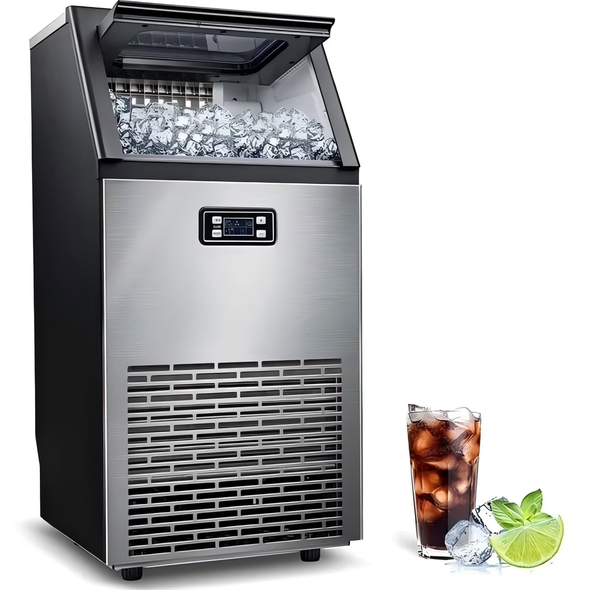 100Lbs/24H Commercial Ice Maker, 45 Cubes in 11 Mins, Stainless Steel, Auto Clean, Under Counter for Home/Bar Use�?Auseo