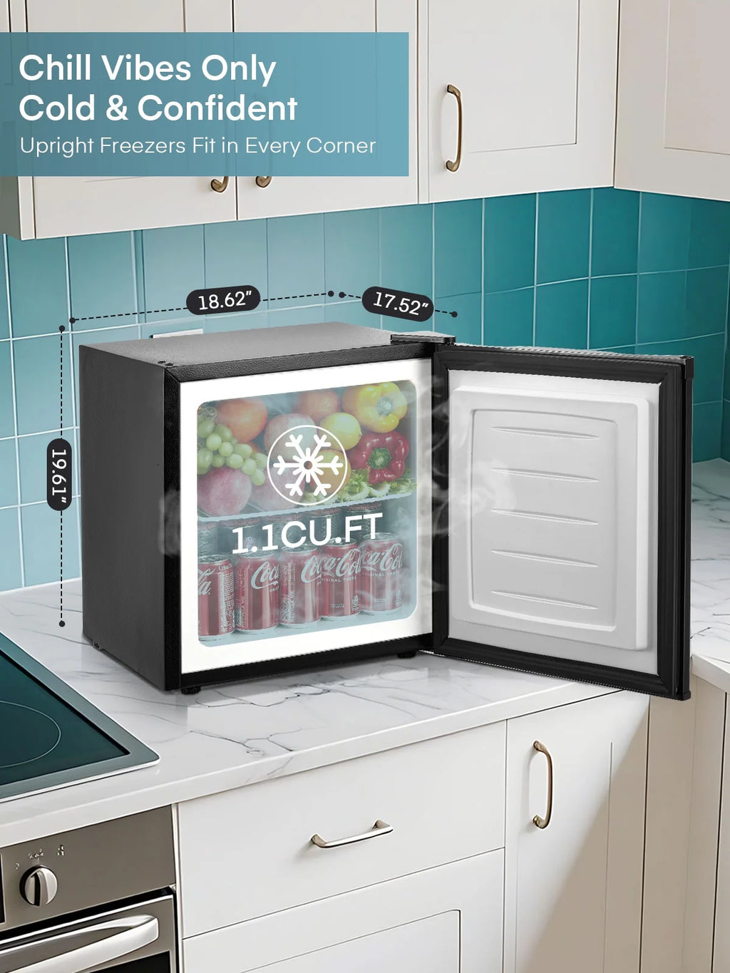 FOHERE 1.1 Cu.Ft Mini Freezer Countertop, Compact Upright Freezer with Reversible Door, Removable Shelves, Small freezer for Home/Dorms/Apartment/Office, Black