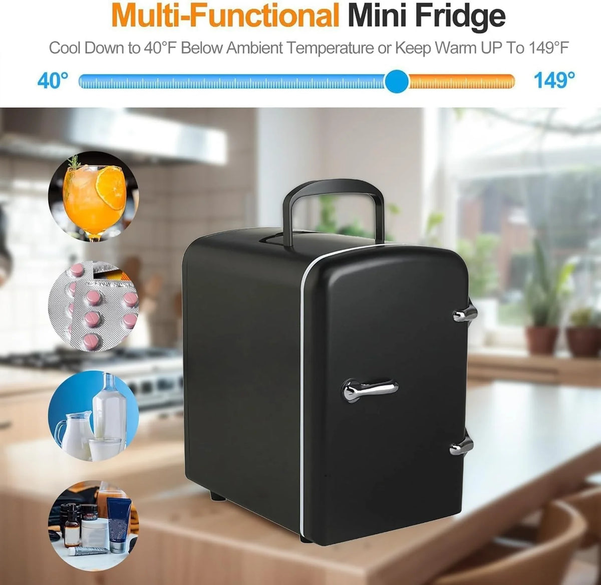 Mini Fridge,Skincare Fridge,Portable 4-Liter Capacity Makeup Fridge,Ideal for Bedroom, Dorm, Car and Office Use,Thermoelectric Cooler and Warmer,Car Fridge (Black)