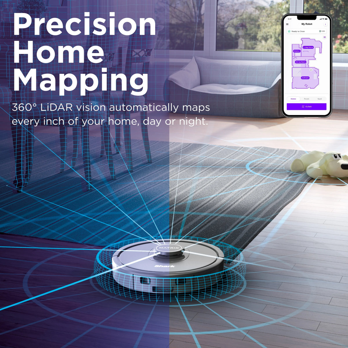 Shark Matrix Robot Vacuum, Auto Empty, 30 Day Capacity Base, Carpets & Hard Floors, Precision Home Mapping, Perfect for Pet Hair, Wi-Fi, RV2300S