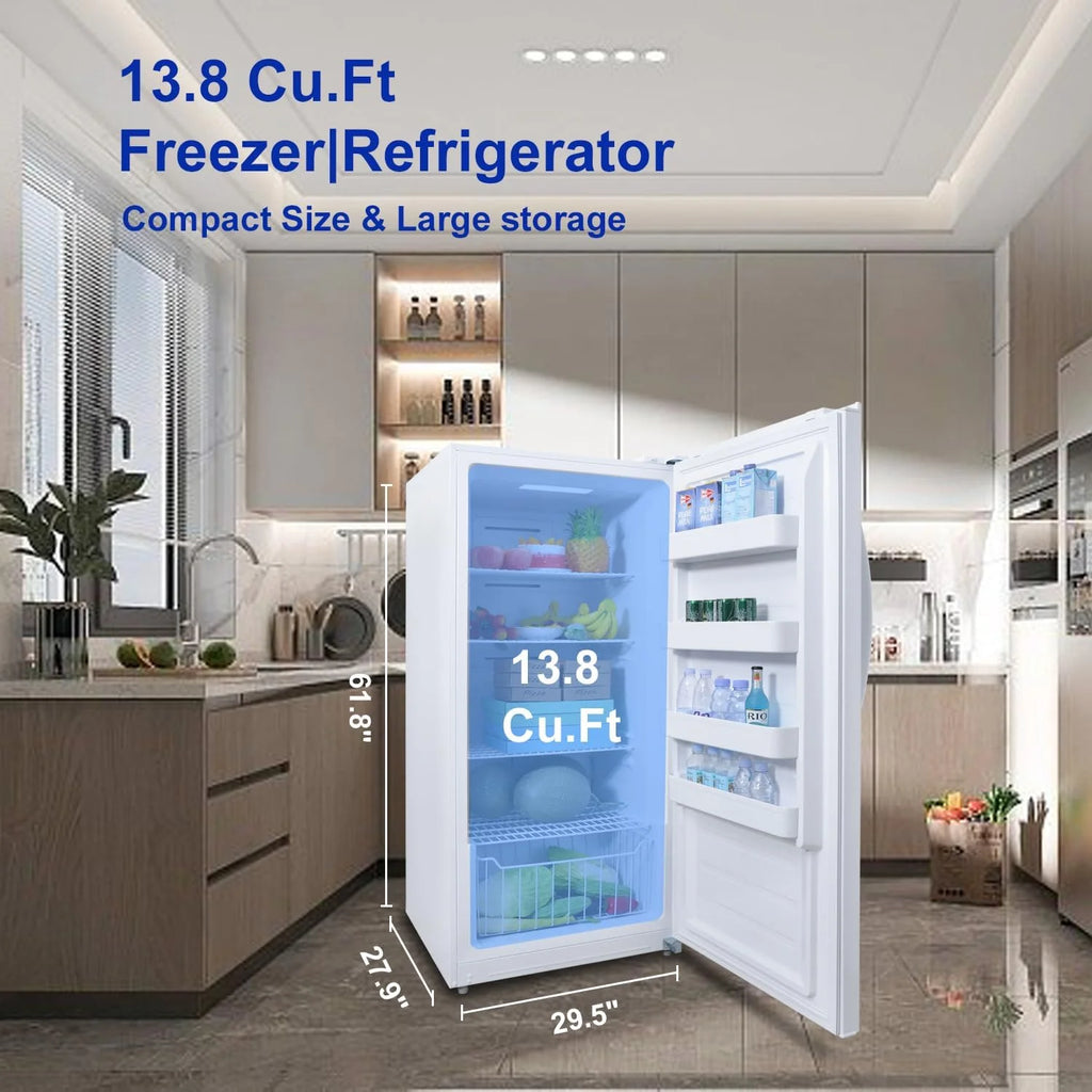 SMAD Convertible Single Door 13.8 Cu ft Upright Freezer Refrigerator with Rolling Wheels, White