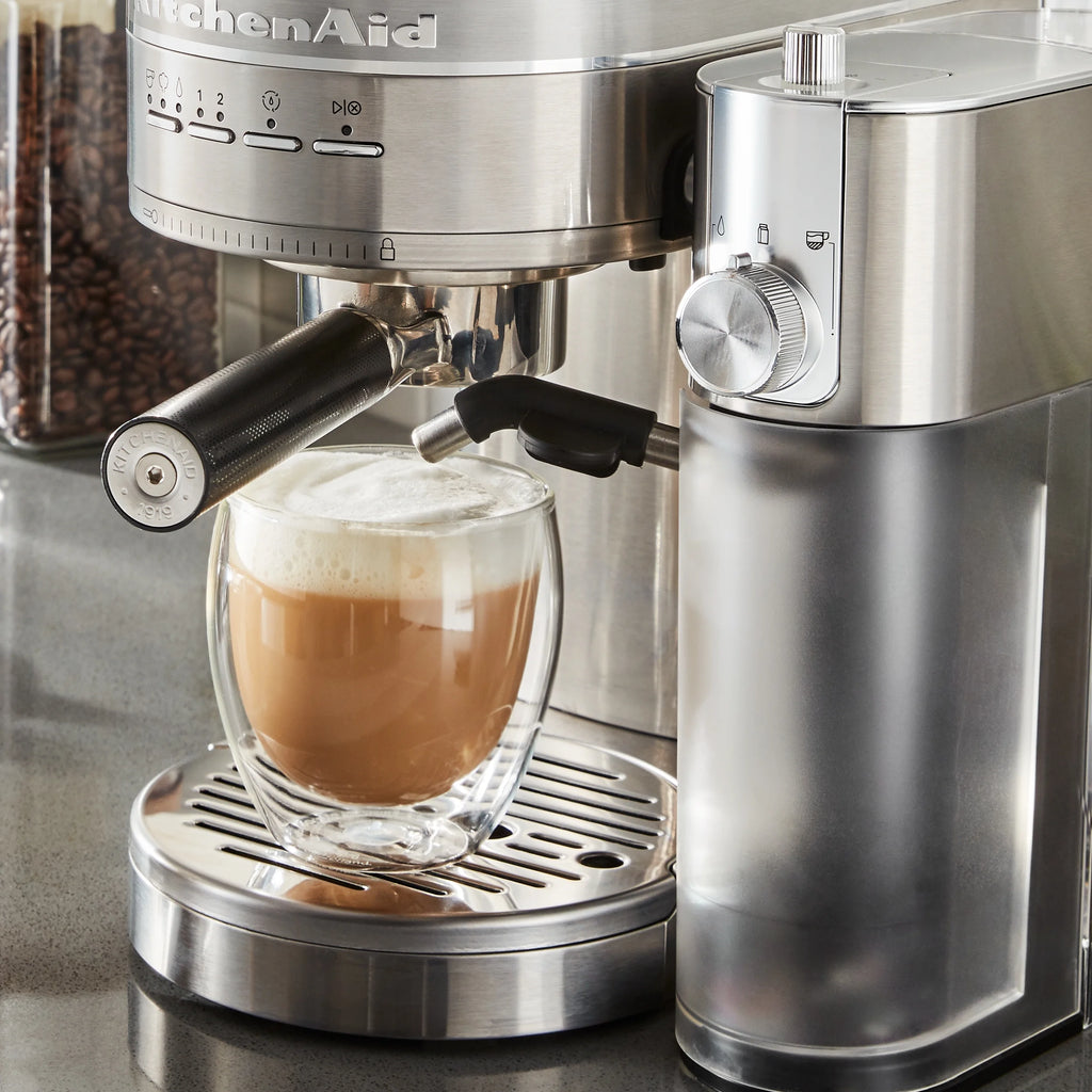 KitchenAid Metal Semi-Automatic Espresso Machine and Automatic Milk Frother Attachment Bundle