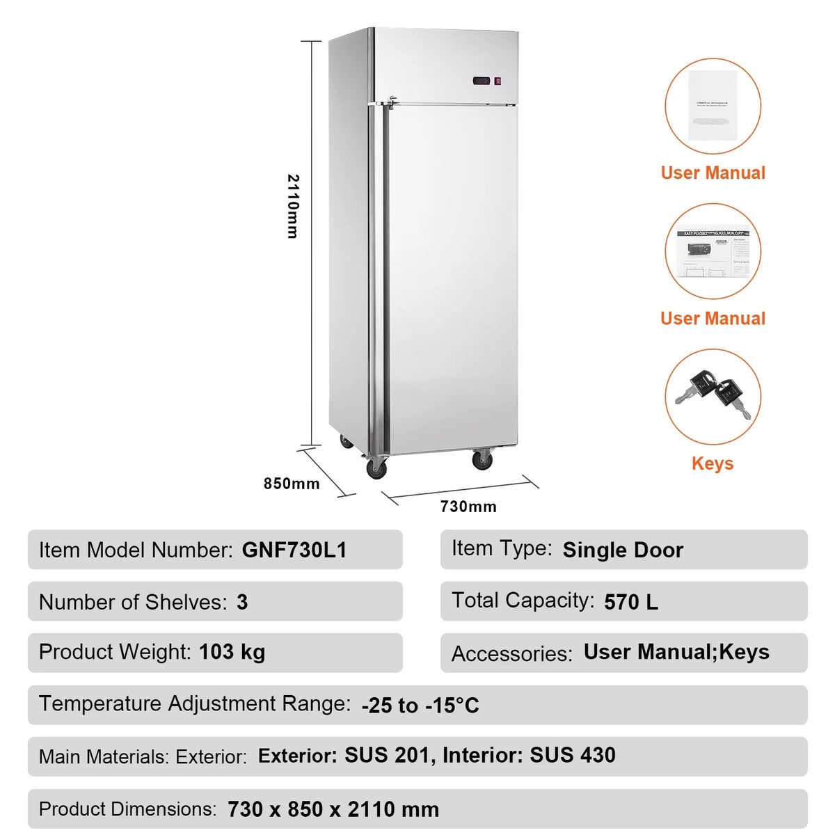 KFFKFF Commercial Reach-In Refrigerator 19.32 Cu.ft Upright Freezer 1 Door 4 Shelves 4 Wheels 27" Width