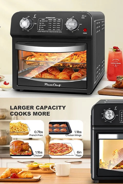12.5QT 7-in-1 Convection Toaster Oven 1500W, Stainless Steel (Black) �C 5 Presets for Baking, Roasting, Grilling & More