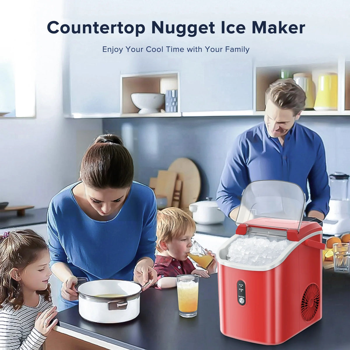 Electactic Nugget Ice Maker Countertop, 35lbs/24H, Self-Cleaning, Pebble Portable Ice Machine with Handle (White)