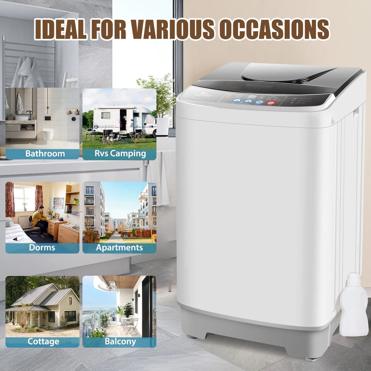 Veeboto Portable Washing Machine 15.6lbs Full-Automatic Washer, Compact Wash & Dry Combo with Drain Pump for Home, Dorms, Apart, White