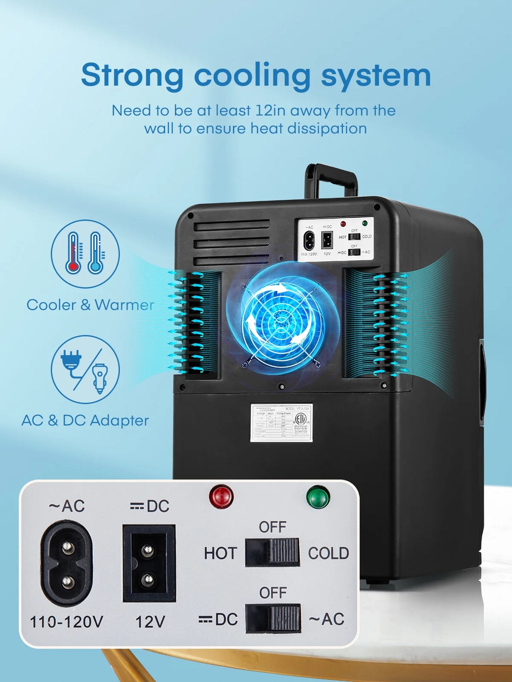 15L Mini Fridge, 21 Can Bedroom Refrigerator, Portable Cooler &Warmer, Beverage & Skincare, 110V/12V, Black