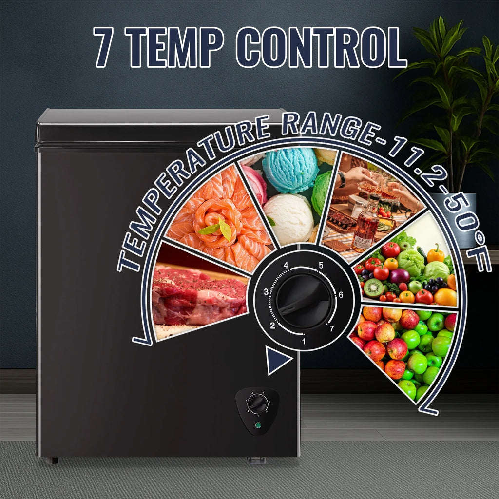 JIEJIA Compact Freezer 3.5 cu ft Environmental Chest Freezer, Mini Freezer with 7 Gear Adjustable Temperature, Removable Storage Basket, Energy Saving, White