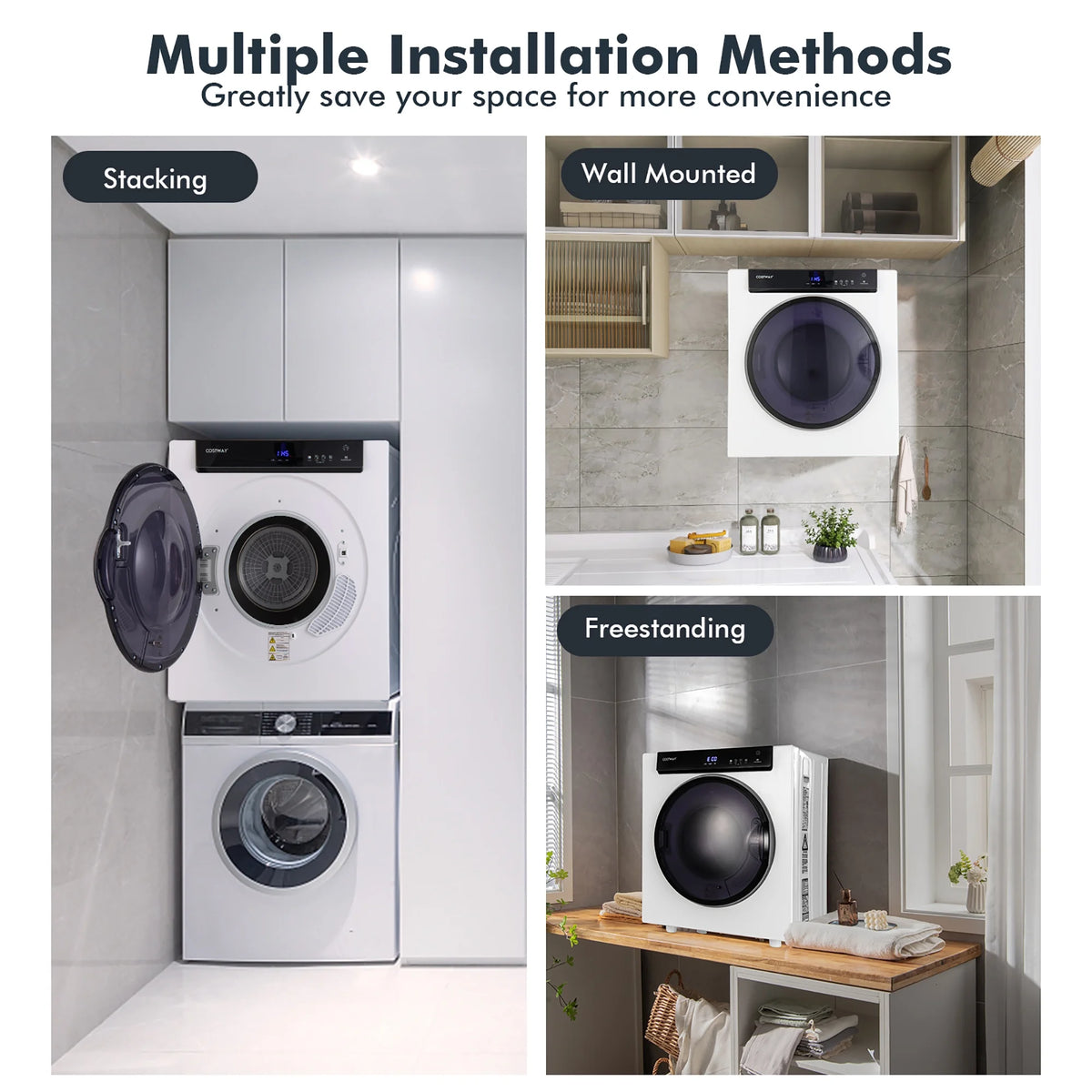 Costway 1400W Electric Tumble Compact Laundry Dryer Stainless Steel Tub 8.8lbs /2.6cu.ft