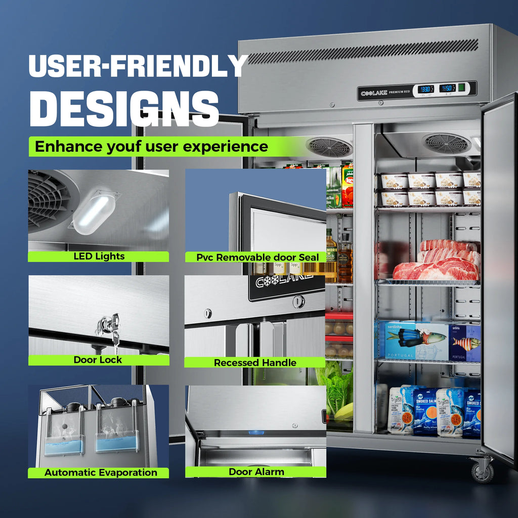Coolake Commercial Refrigerator And Freezer Combo, 48" W Dual Temperature Zones, 36 Cu.ft 2 Door