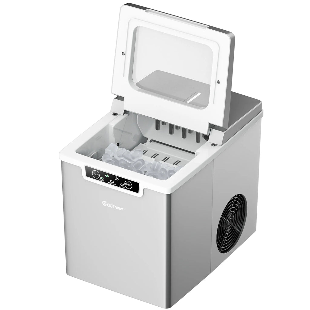 Costway Ice Maker Machine Countertop 26Lbs/24H Portable W/Scoop & Basket Silver