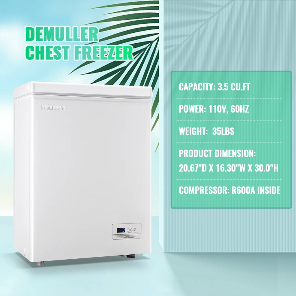 DEMULLER 3.5 Cu. ft Mini Fridge with Freezer Compact Small Deep Freezers for Dorm Office 63-White, NEW