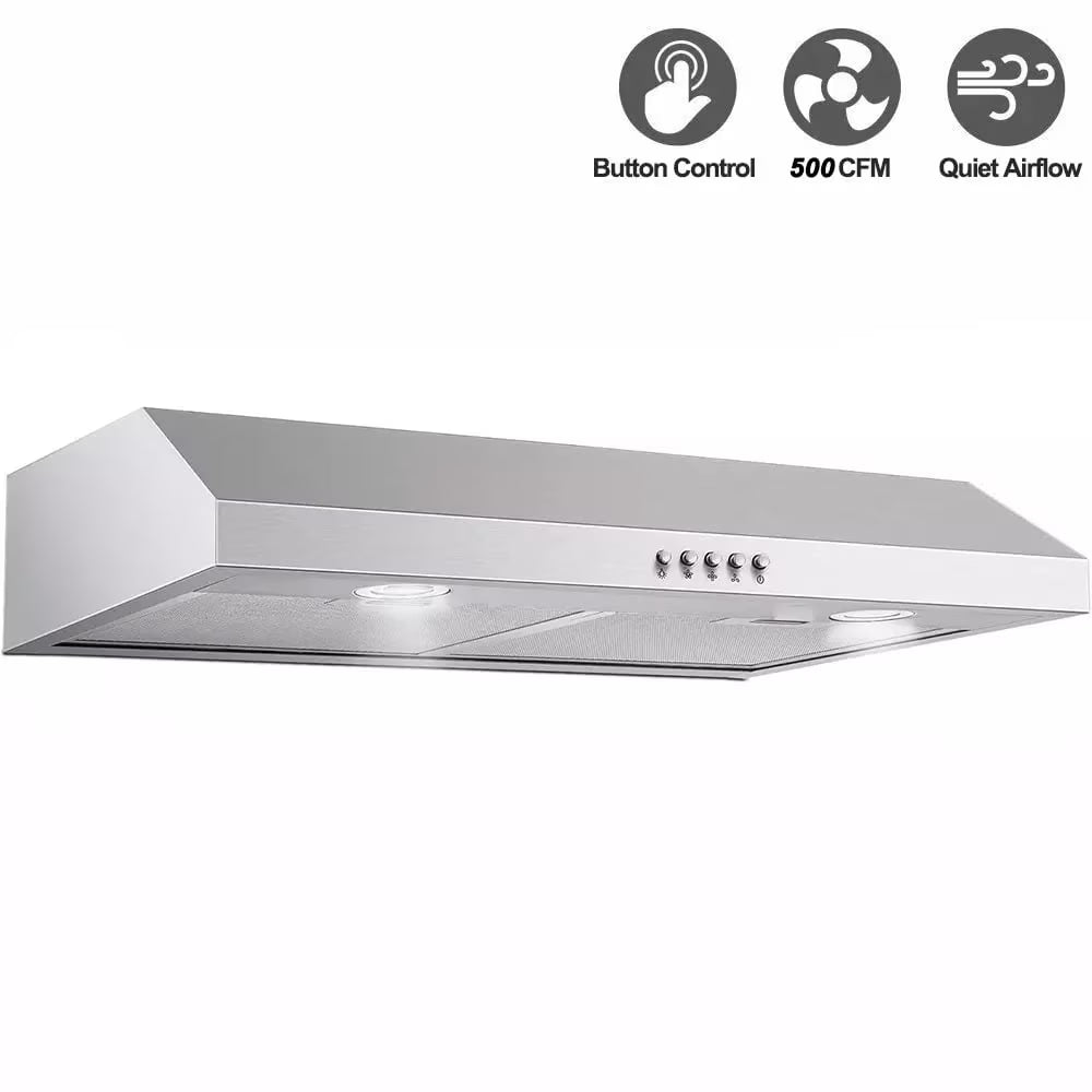 SNDOAS 30inch Under Cabinet Range Hood 500CFM 3-Speed Vent Stainless with Led Bulb