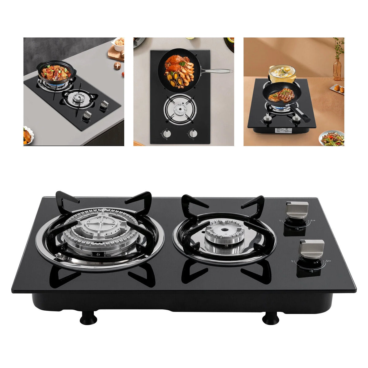 2 Burner Modern Gas Cooktop Gas Stove Top with 2 Burner Black 20.47*12.6 in