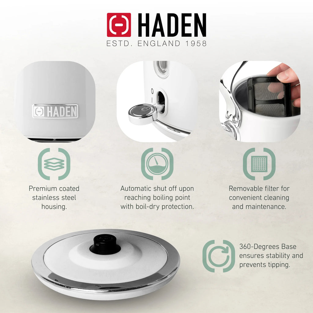Haden Coffee Maker & Heritage 1.7 Liter Electric Kettle, Black & Chrome
