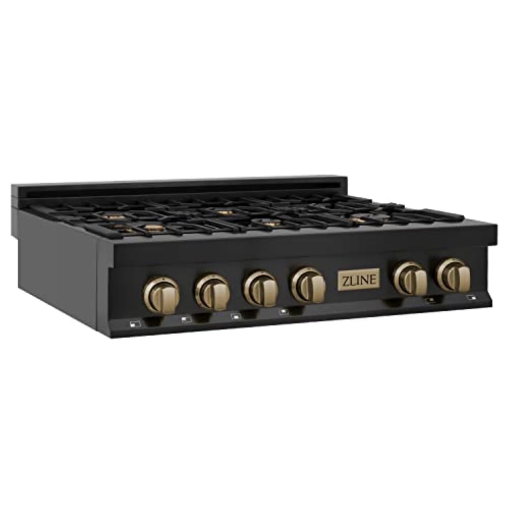 ZLINE 36 in. Autograph Edition Rangetop in Black Stainless Steel with Champagne Bronze Accents (RTBZ-36-CB)