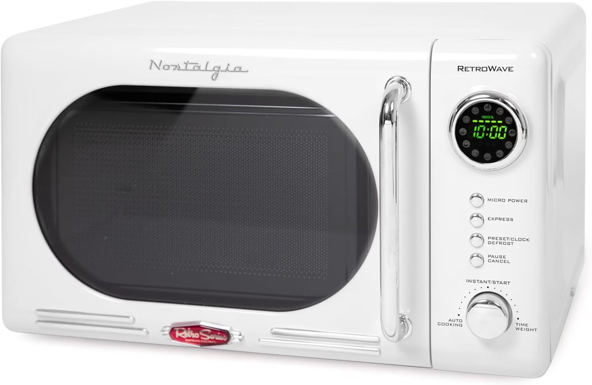 Nostalgia Retro Compact Countertop Microwave Oven - 0.7 Cu. Ft. - 700-Watts with LED Digital Display - Child Lock - Easy Clean Interior - Orange