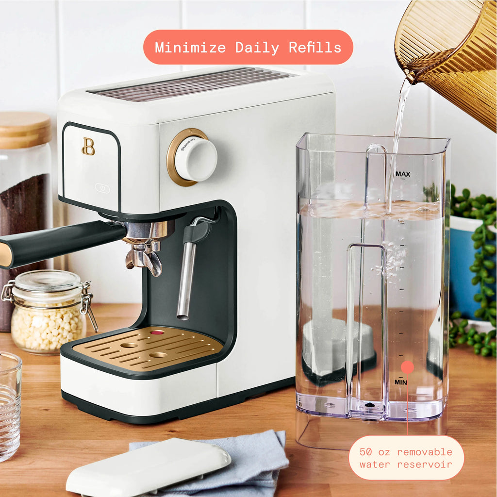 Beautiful Slim Espresso Machine with 20-Bar Pressure, Black Sesame by Drew Barrymore