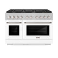 ZLINE 48 in. 6.7 cu. ft. Paramount Double Oven Gas Range with 8 Burner Cooktop in DuraSnow Stainless Steel with White Matte Doors (SGRS-WM-48)