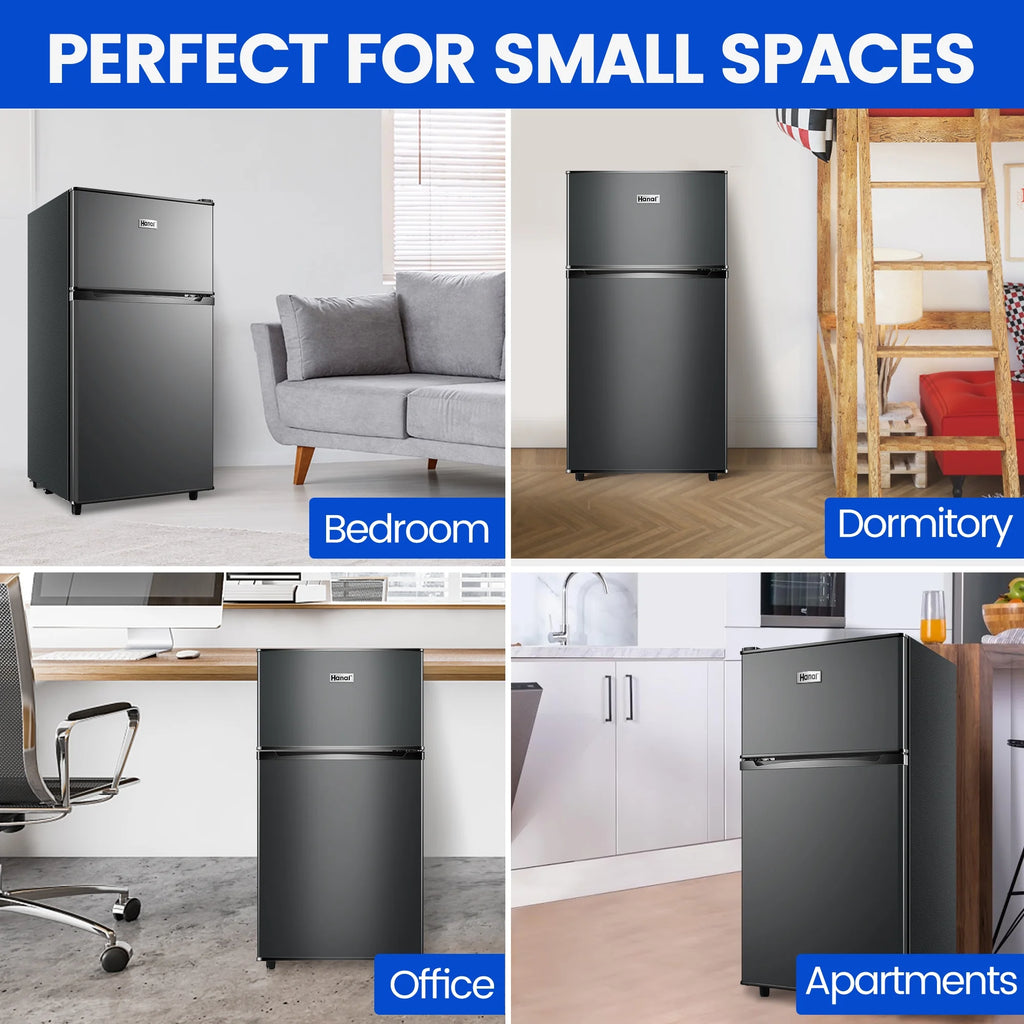 2 Door Mini Fridge with Freezer,3.5Cu.ft Small Freezer,7 Adjustable Thermostat,Blue,New