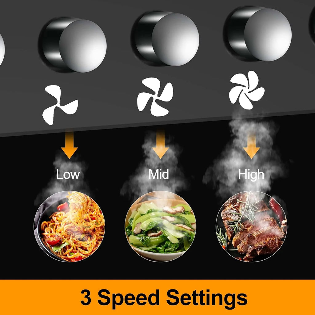 SNDOAS 30 inch Wall Mount Range Hood Stainless Stove Vent 3-Speed Exhaust Fan 120V,Balck