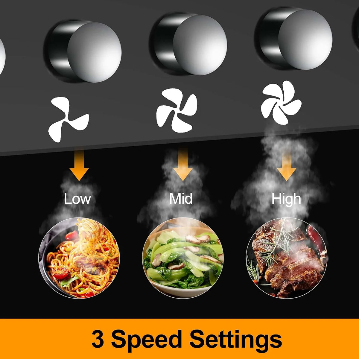 SNDOAS 30 inch Wall Mount Range Hood Stainless Stove Vent 3-Speed Exhaust Fan 120V,Balck