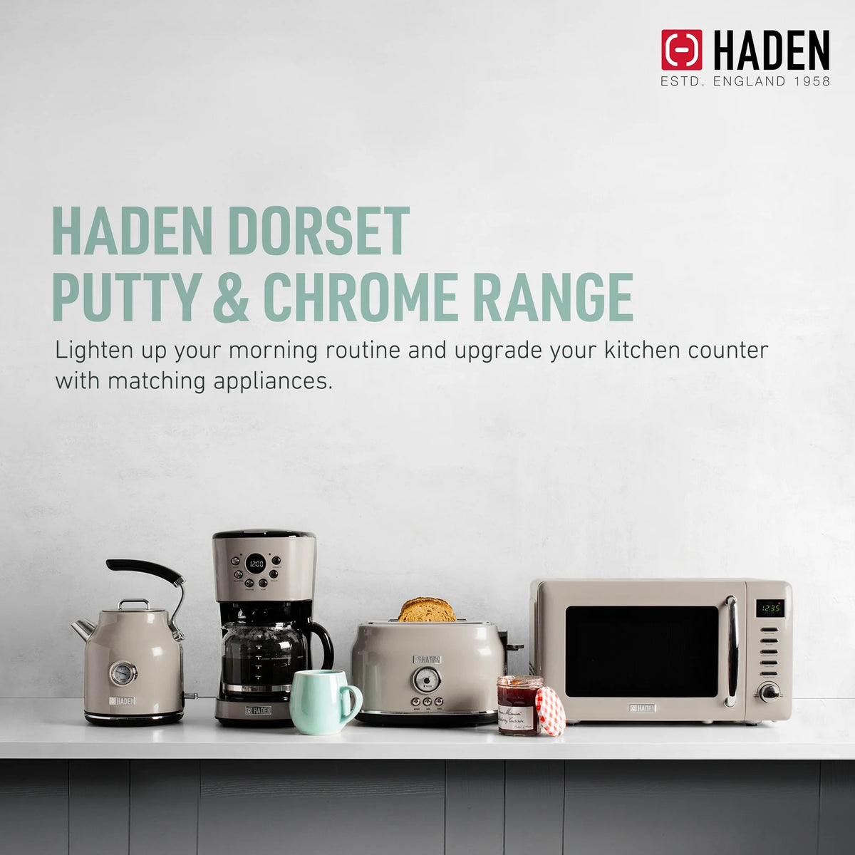 Haden Dorset 1.7 Liter Electric Water Kettle with Base, Putty & Chrome