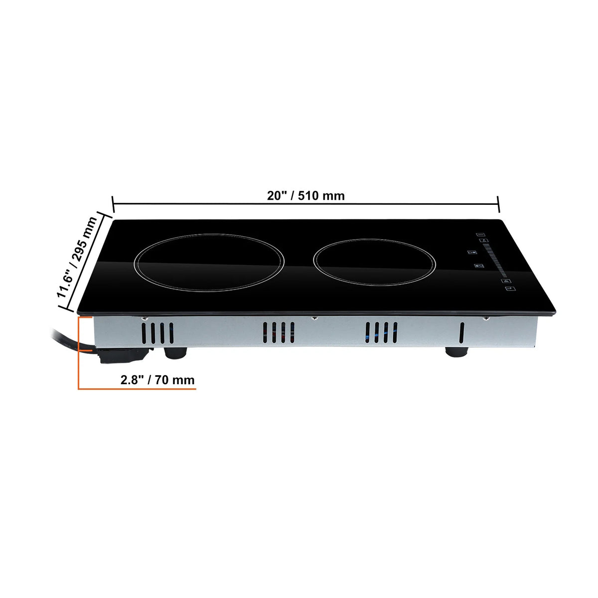 KFFKFF 2 Burner Electric Cooktop, 220-240V 1800W 20 Inch Built-in Electric Stove Ceramic Cooktop with Touch Screen, 9 Levels Settings, Overheat Protection with US Plug