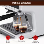 Kojooin Coffee Machines With Grinder,Espresso Machine,Semi-Automatic Espresso Maker With Milk Frother Steamer Wand,Silver