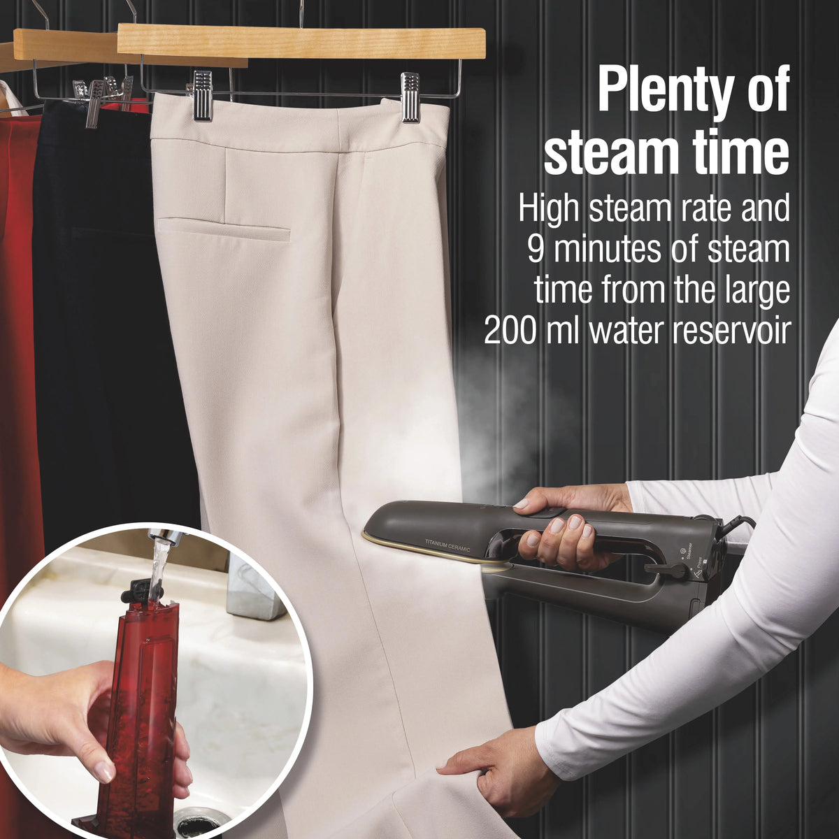 CHI SteamPress 3-in-1 Handheld Garment Steamer for Clothes, Travel Steamer & Iron, Black
