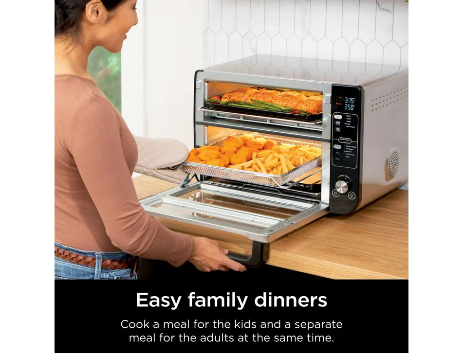 Restored Ninja 10-in-1 Air Fryer, Double Door Toaster Oven with FlexDoor, FlavorSeal & Smart Finish, Rapid Top Convection and Air Fry Bottom, Bake, Toast, Air Fry, Pizza and More, Stainless Steel, DCT400 (Refurbished)