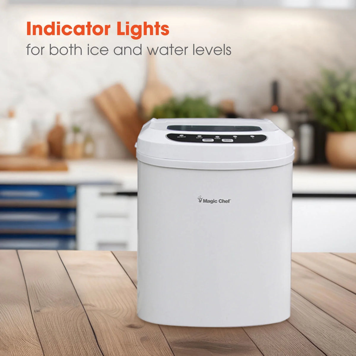 Magic Chef 27 lb. Capacity Portable Countertop Ice Maker, White and Makes Bullet Ice