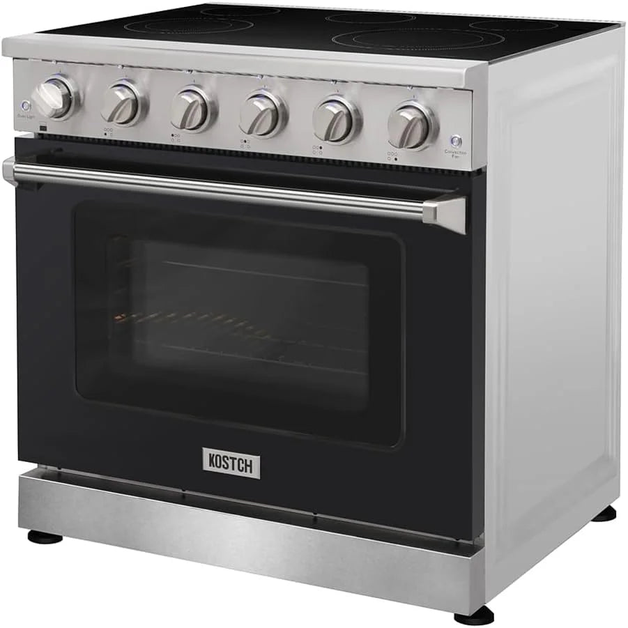 KOSTCH 36 inch Electric Range, 5-Burner Cooktop with 6.0 cu ft Convection Oven, Glass Top, in Stainless Steel