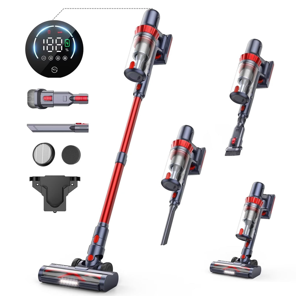 Cordless Vacuum Cleaner, 450W/38Kpa Vacuum Cleaners for Home with LED Screen, Max 60 Mins Runtime, Noise Reduction Tech, Anti-Tangle Stick Vacuum for Pet Hair Carpet and Hardfloor