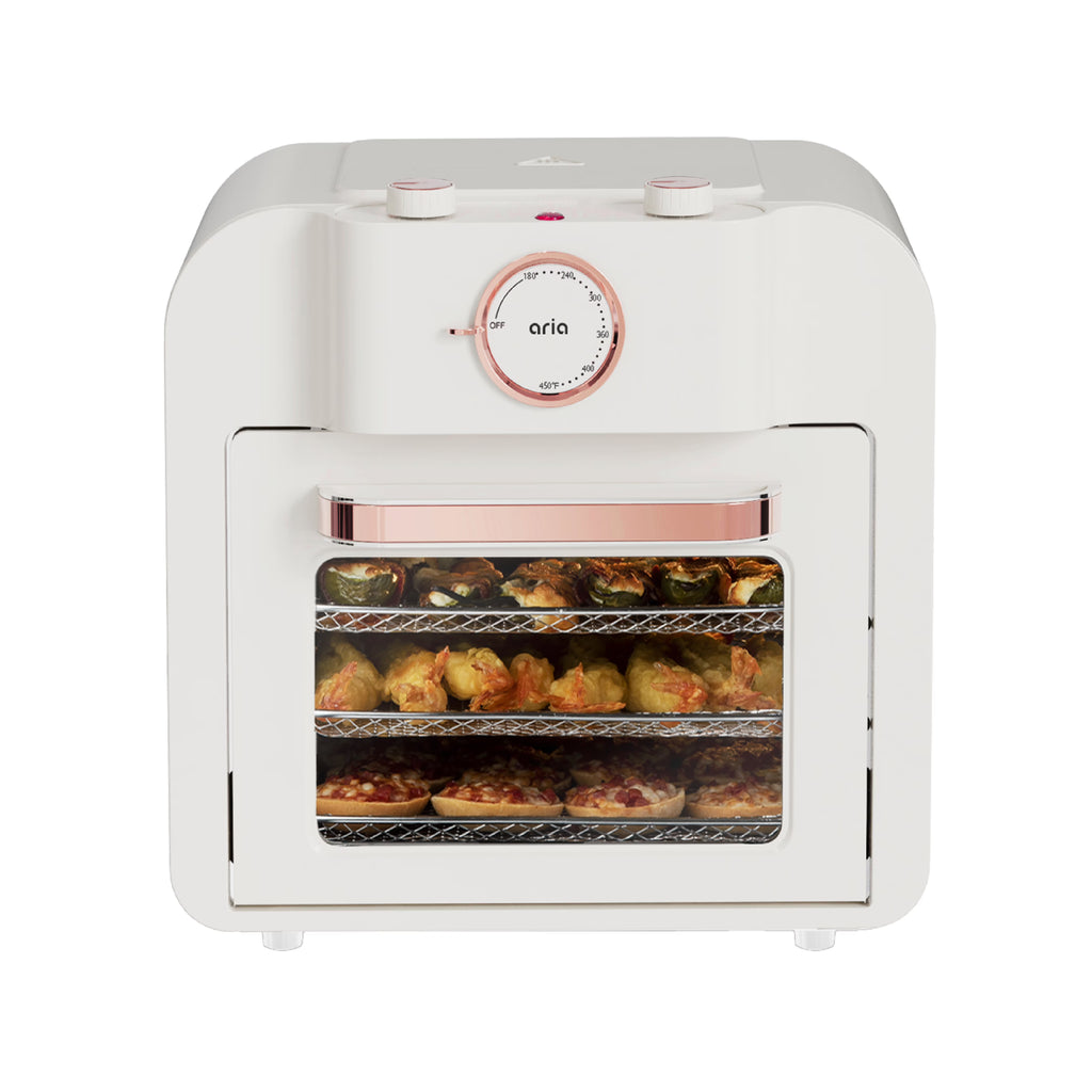 Aria 16QT Retro Compact Multifunctional Air Fryer Toaster Oven with Accessories  - Pearl