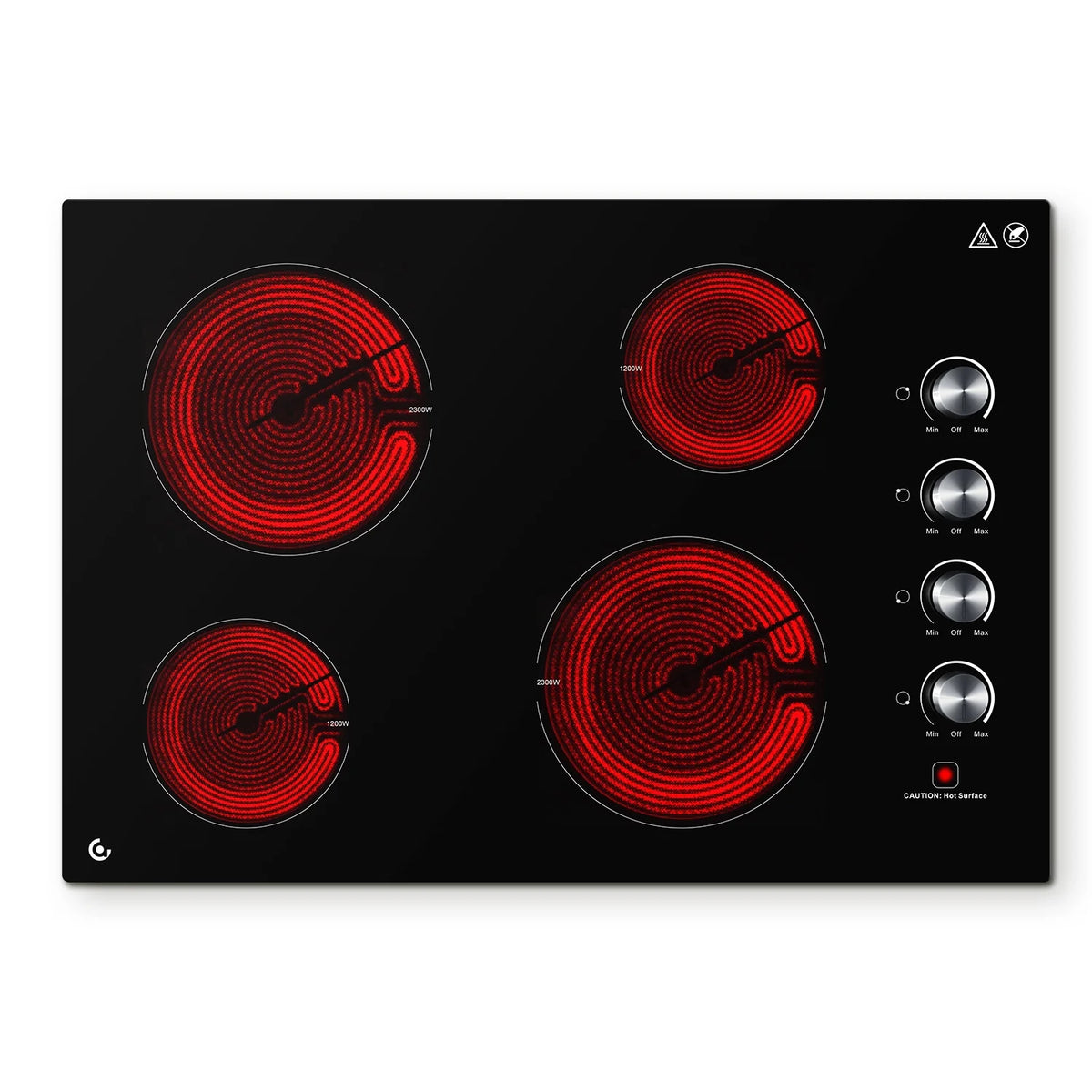 30 Inch Electric Cooktop 4 Burners, Sumaki Built-in Electric Burner with 4 Burners, 240V Power Control by Knob, 7000W Electric Stove with Hot Surface Indicator