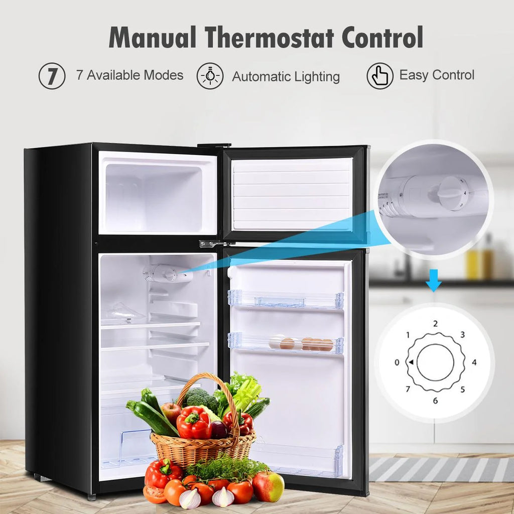 Giantex Compact Refrigerator, 3.4 cu. ft. Mini Cooler Fridge, Freestanding Fridge w/Adjustable Thermostat, Black
