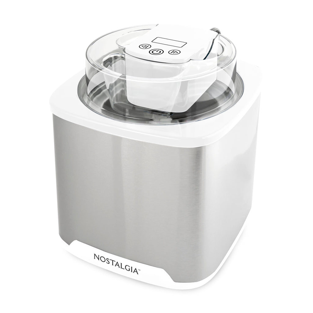 Nostalgia 2-Quart Electric Ice Cream Maker �C Make Homemade Ice Cream, Gelato, Sorbet & Frozen Yogurt �C No Salt/Ice Needed, Digital Controls, Mix-In Chute & Freezing Gel Canister �C Stainless Steel