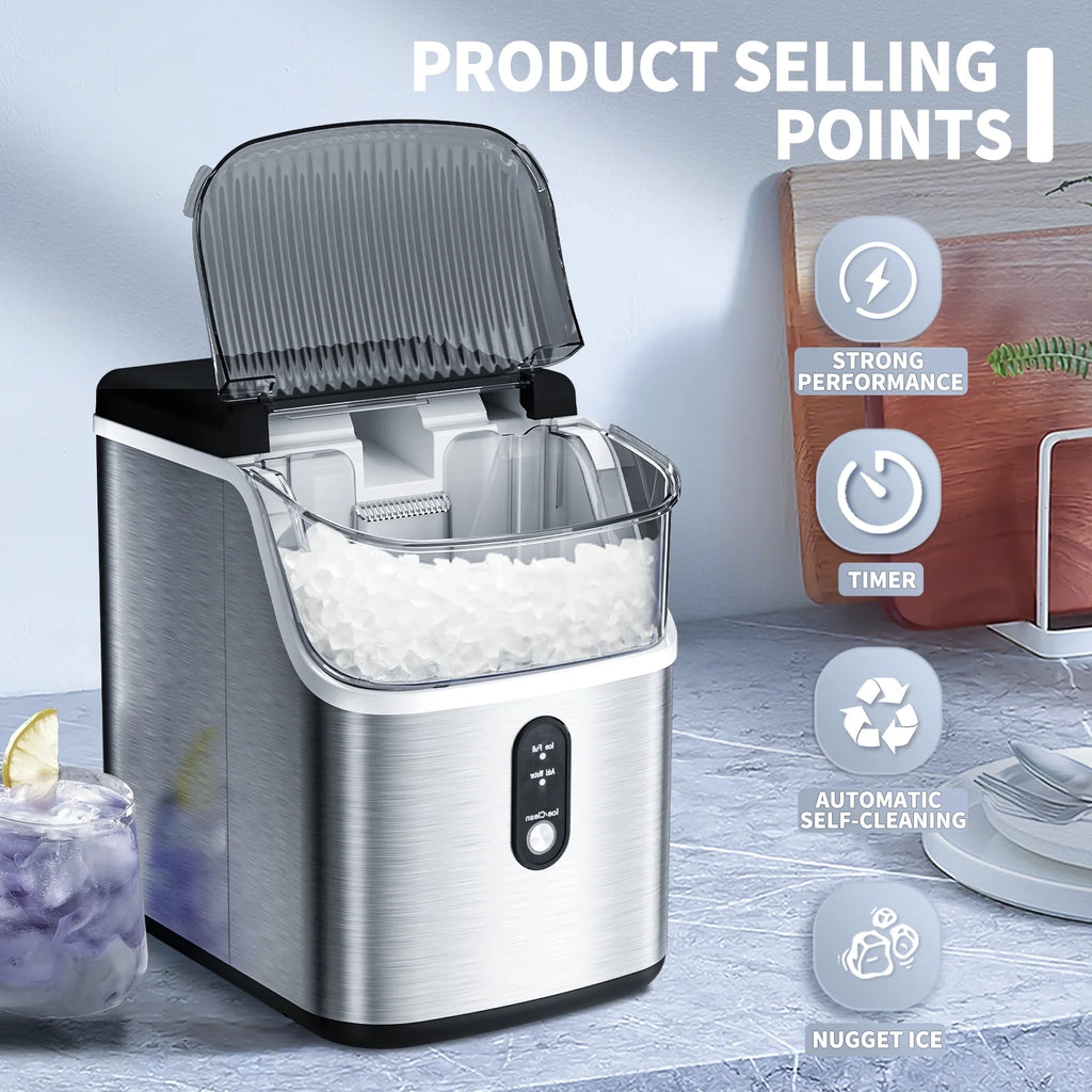 Moifoi Nugget Ice Maker Countertop, Portable Ice Machine with Self-Cleaning Function, 35lbs/24H, Easy Operation, Silver