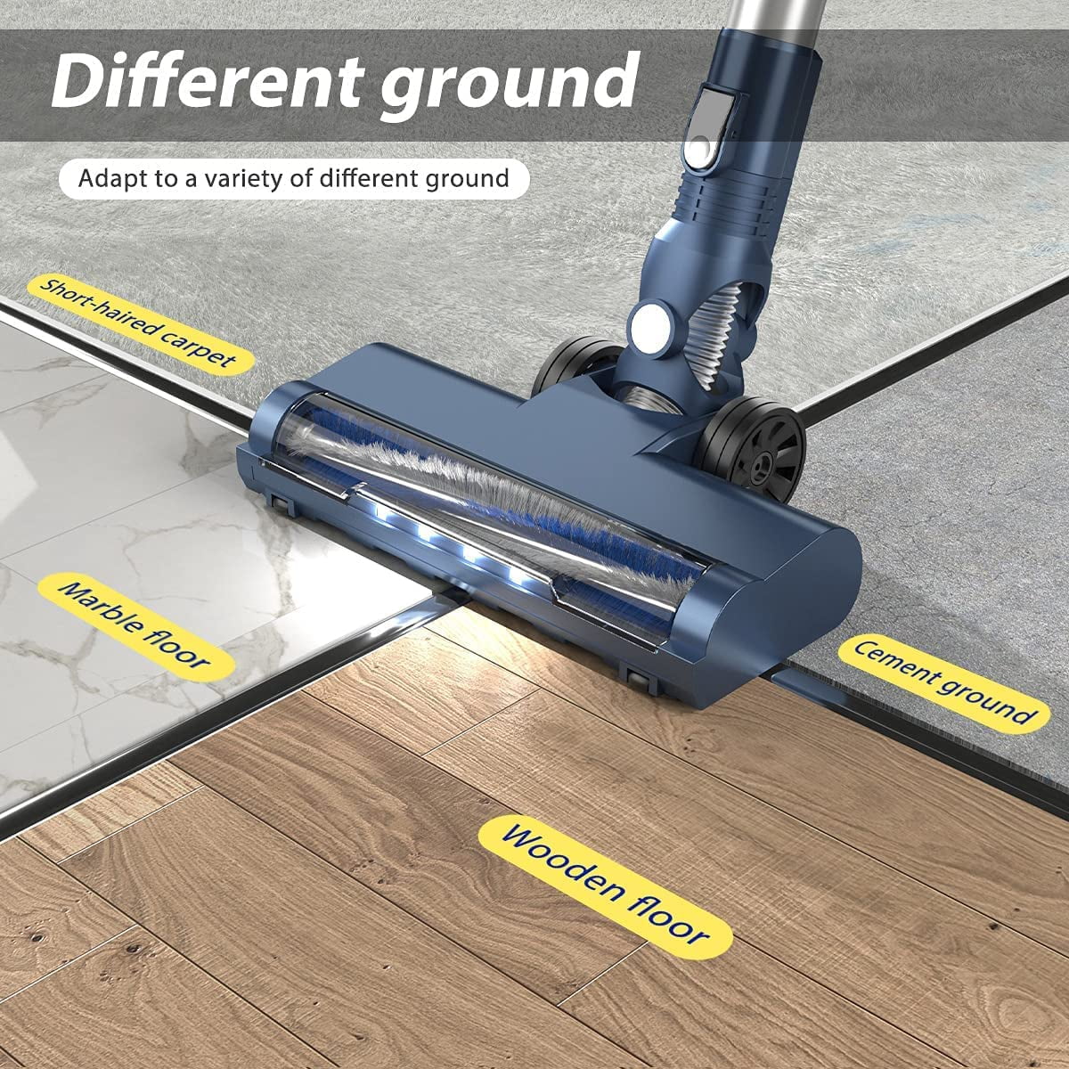 PrettyCare Cordless Vacuum Cleaner, 6-in-1 Lightweight Stick Vacuum,Self-Stand,Deep-Blue,W200-DB