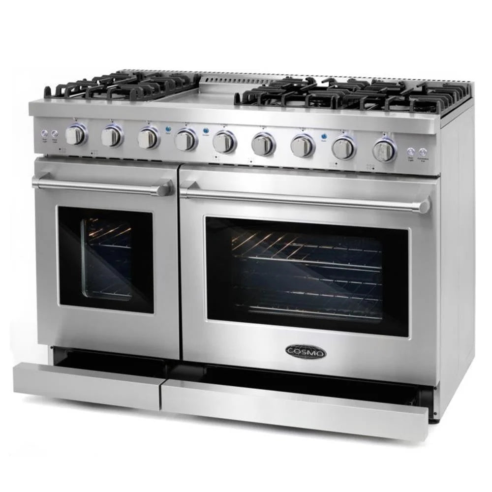 Cosmo 48 in. Range & Hood & Dishwasher & Wine Cooler & Fridge & Microwave Set