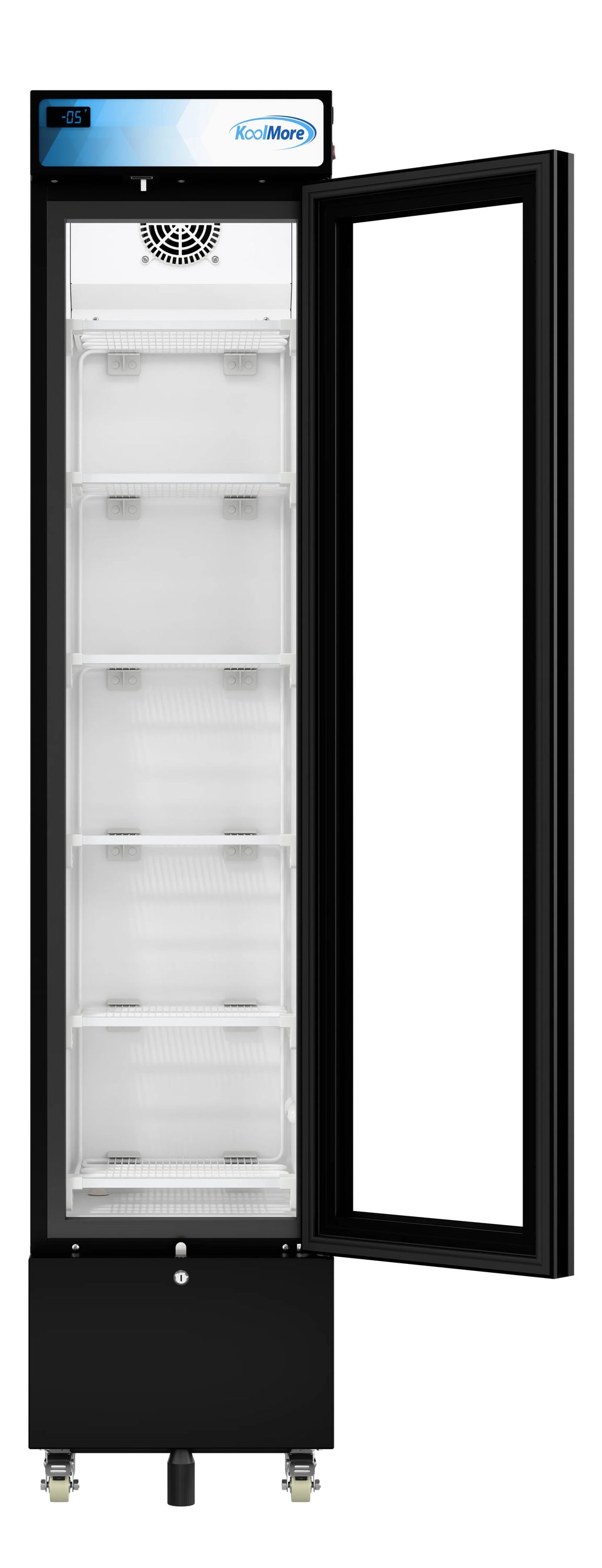 17 in. Slim Commercial Merchandiser Freezer with Manual Defrost, 6.5 Cu. Ft. Capacity, ETL Listed in Black (KM-MDF-17S)