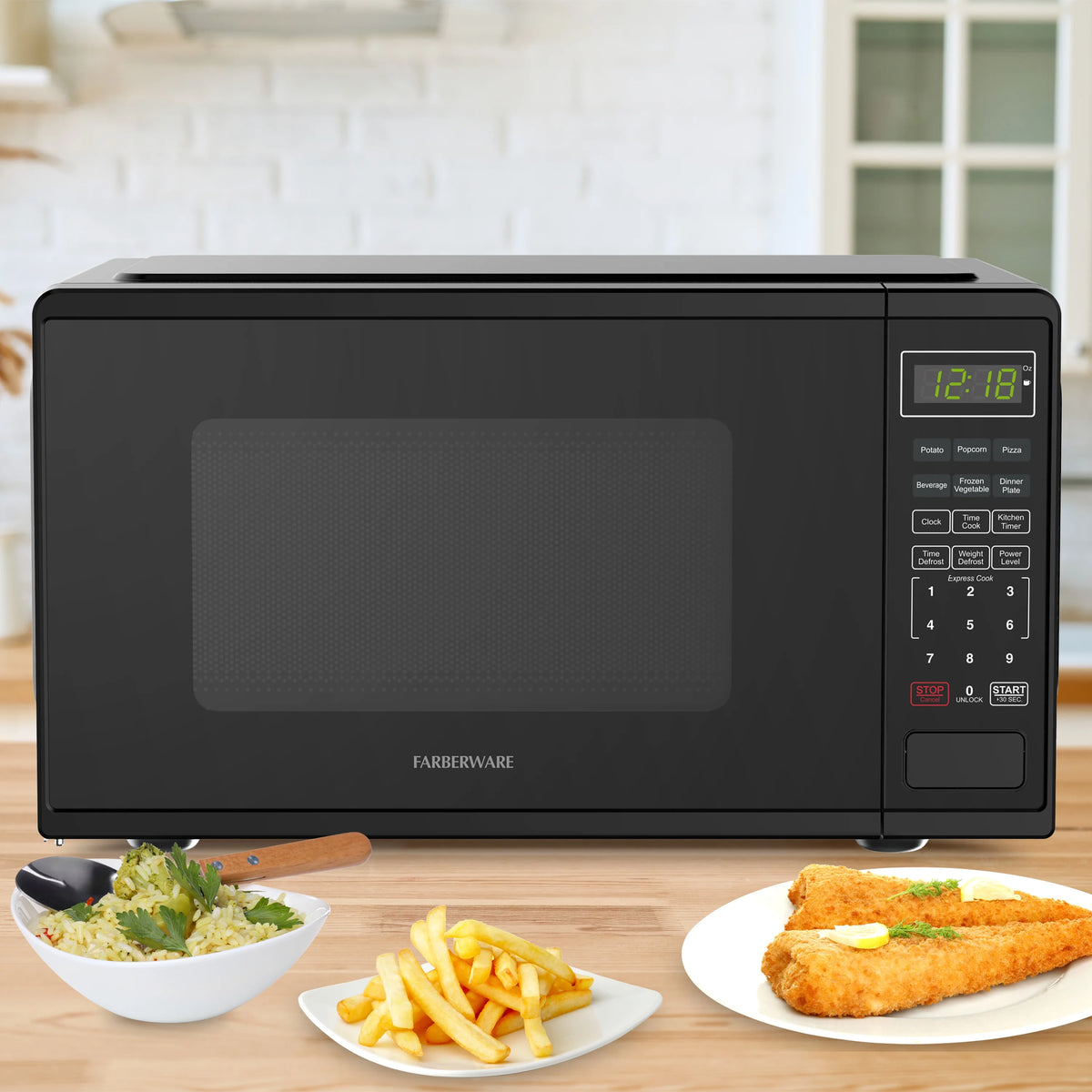 Farberware Countertop Microwave Ov 1100 Watts, 2.2 cu ft - Smart Sensor With LED Lighting and Child Lock - Perfect for Apartments and Dorms - Easy Clean Black Interior, Stainless Steel