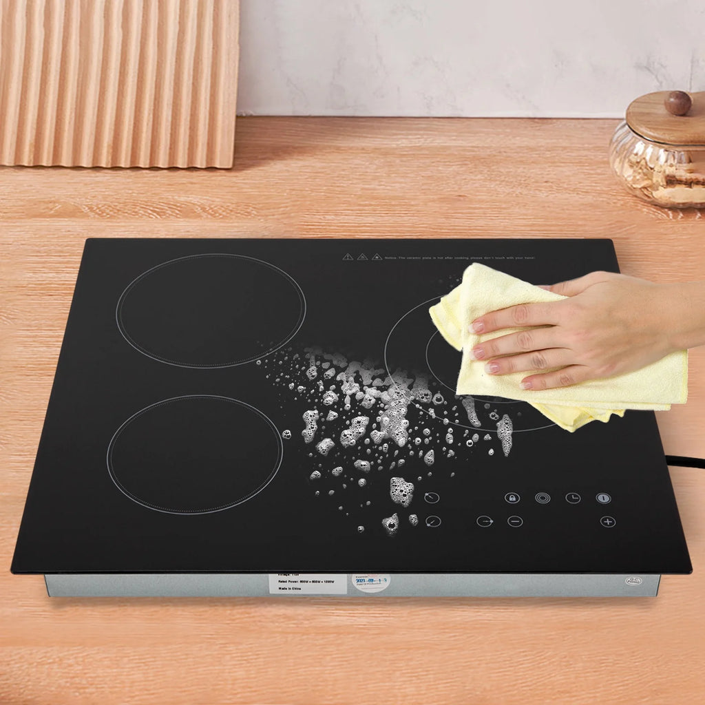 Electric Ceramic Cooktop, 24inch 3 Burners Electric Cooktop with Time Adjustable Function 9 Heating Levels Electric Stove Top