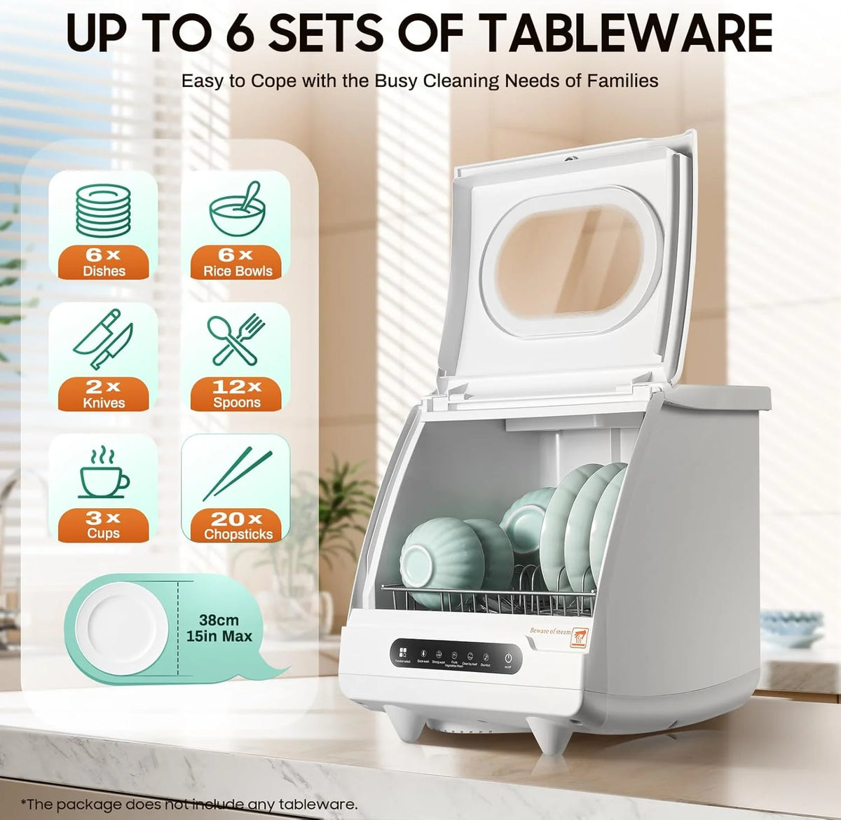 1200W Portable Mini Countertop Dishwasher, 110V Table Top Dishwasher with 5 Wash Programs & Display, Freestanding Automatic Dishwasher for Apartment/Office/Kitchen/RVS, White